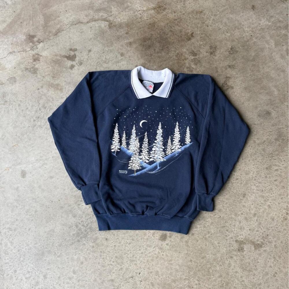 Vintage 90’s Morning Sun Snowy Trees Collared Sweatshirt